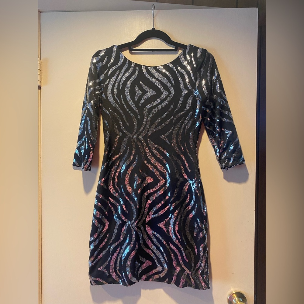 As U Wish Black and Silver Sequin Sheath Dress